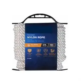 Nylon Rope, Twisted, White, 3/8-In. X 50-Ft. 1