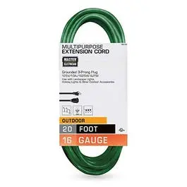 Outdoor Extension Cord, 16/3 Sjtw, Green, 20-Ft. 1