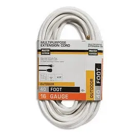 Outdoor Extension Cord, 16/3, White, 40-Ft. 1