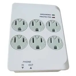 Outlet Surge Tap, 1200 Joules, 6-Outlet With Phone Jack, White Plastic 1