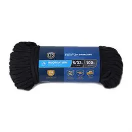 Para Cord 550 Nylon Rope, Black, 5/32-In. X 100-Ft. 1