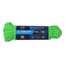 Paracord 550 Nylon Rope, Green, 5/32-In. X 50-Ft. 1