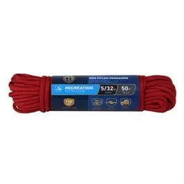 Paracord 550 Nylon Rope, Red, 5/32-In. X 50-Ft. 1
