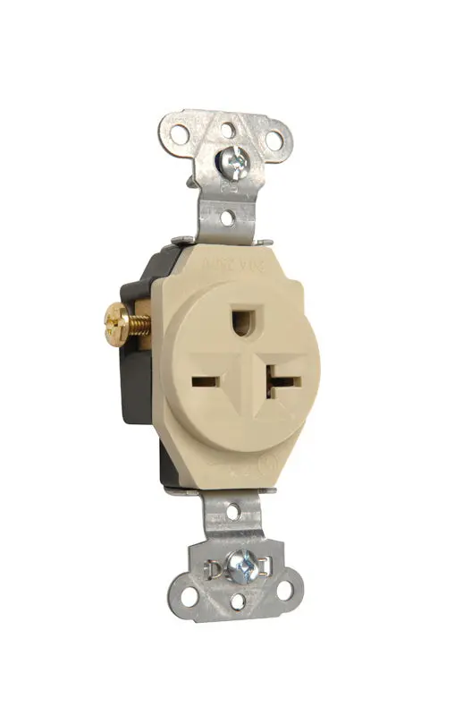 Pass & Seymour 20A 250V Heavy Duty Spec-Grade Single Receptacle, Side Wire, Ivory 1
