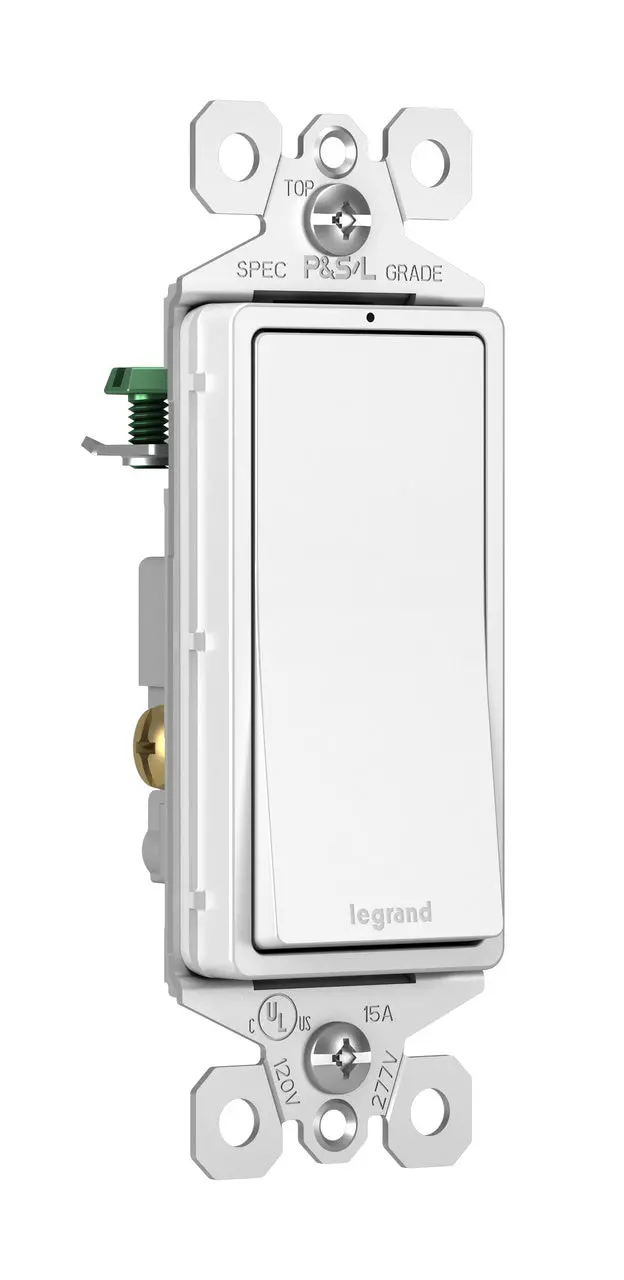 Pass & Seymour White Single-Pole Premium Decorator Lighted Switch, , 15A, 120/277V, 1