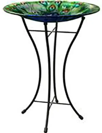 Peacock Glass Bird Bath W/Stand 16 In 1