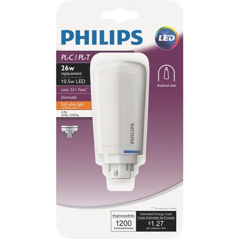 Philips 26W Equivalent Soft White Pl-C/T 4-Pin Vertical Orientation Led Tube Light Bulb 1