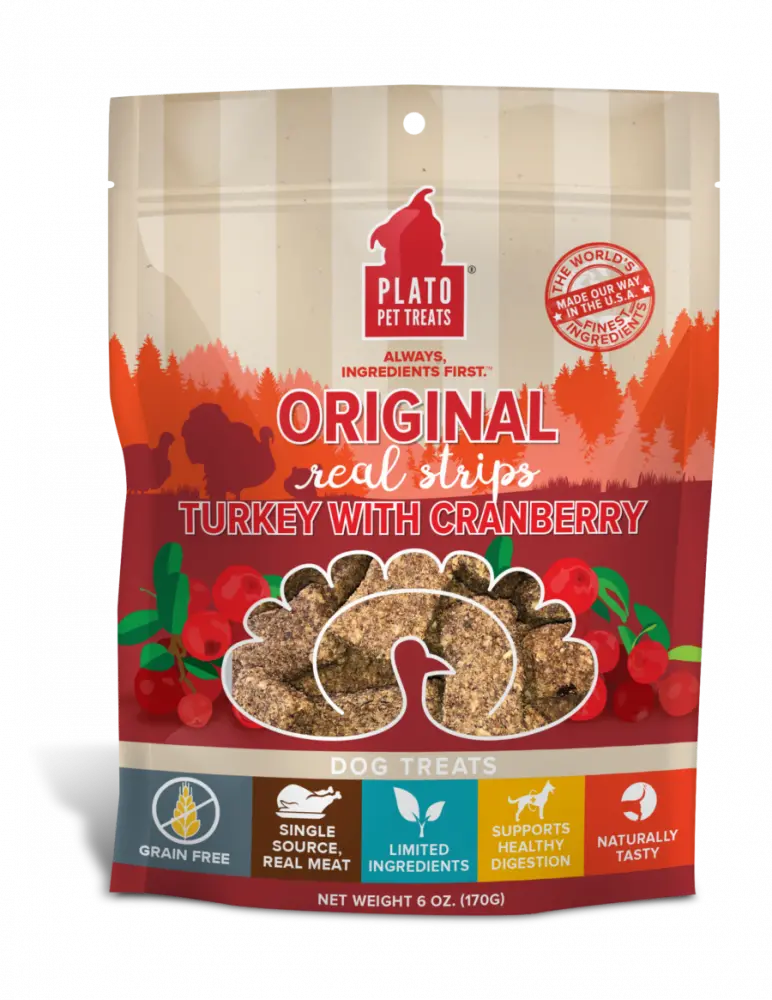 Plato Grain Free Real Strips Turkey With Cranberry Dog Treats 1