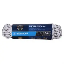 Polypropylene Rope, Diamond Braid, White/Gray, 1/2-In. X 50-Ft. 1