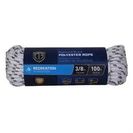 Polypropylene Rope, Diamond Braid, White/Gray, 3/8-In. X 100-Ft. 1