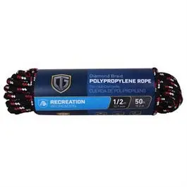 Polypropylene Rope, Diamond Braided, 1/2-In. X 50-Ft. 1
