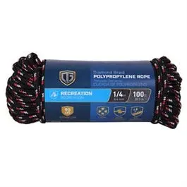 Polypropylene Rope, Diamond Braided, Assorted Colors, 1/4-In. X 100-Ft. 1