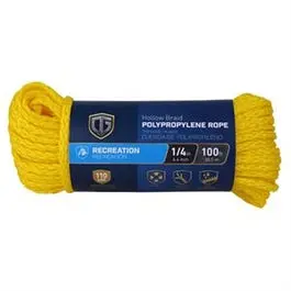 Polypropylene Rope, Hollow Core, Yellow, 1/4-In. X 100-Ft. 1