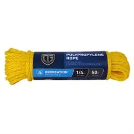 Polypropylene Rope, Hollow Core, Yellow, 1/4-In. X 50-Ft. 1