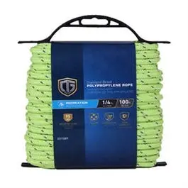 Polypropylene Rope, Reflective Lime, 1/4-In. X 100-Ft. 1