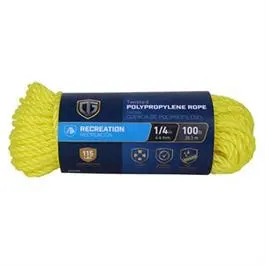 Polypropylene Rope, Twisted Braided, Yellow, 1/4-In. X 100-Ft. 1