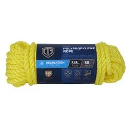 Polypropylene Rope, Twisted Braided, Yellow, 3/8-In. X 50-Ft. 1