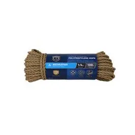 Polypropylene Rope, Twisted, Tan, 1/4-In. X 100-Ft. 1