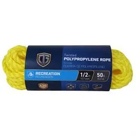 Polypropylene Rope, Twisted, Yellow, 1/2-In. X 50-Ft. 1