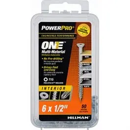 Power Pro One Interior Screws, Flat Head, Zinc-Plated, #6 X 1/2-In., 50-Pk. 1
