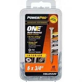 Power Pro One Interior Screws, Flat Head, Zinc-Plated, #6 X 3/4-In., 45-Pk. 1