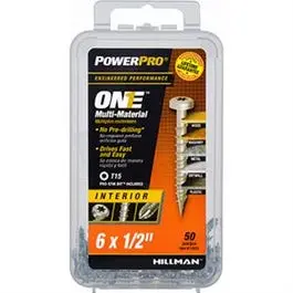 Power Pro One Interior Screws, Pan Head, Zinc-Plated, #6 X 1/2-In., 50-Pk. 1