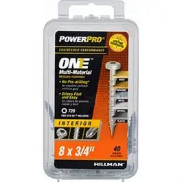 Power Pro One Interior Screws, Pan Head, Zinc-Plated, #8 X 3/4-In., 40-Pk. 1