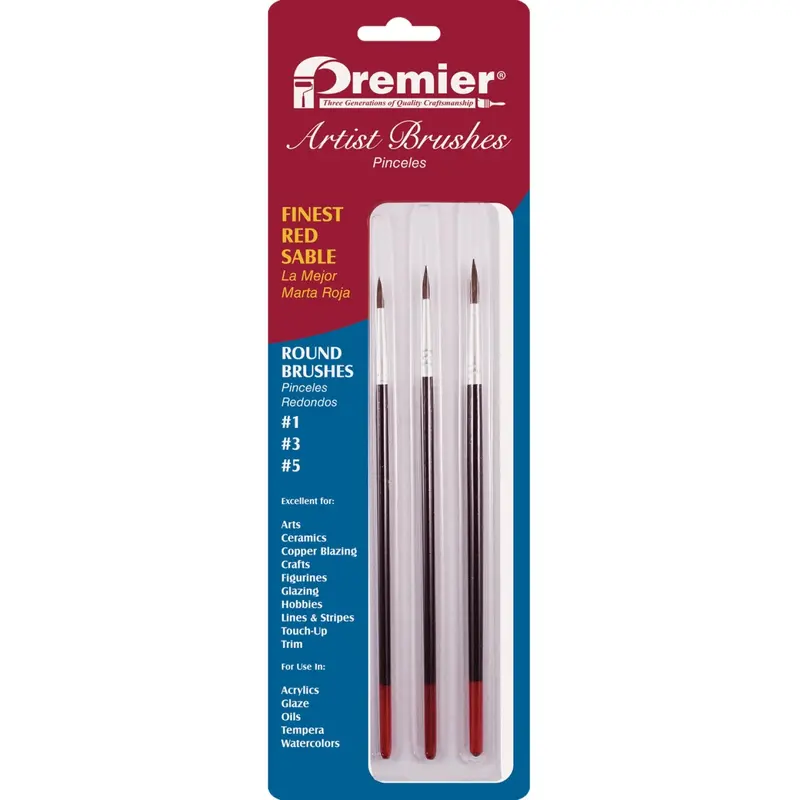 Premier Assorted Red Sable Round Artist Brushes (3-Pieces) 1