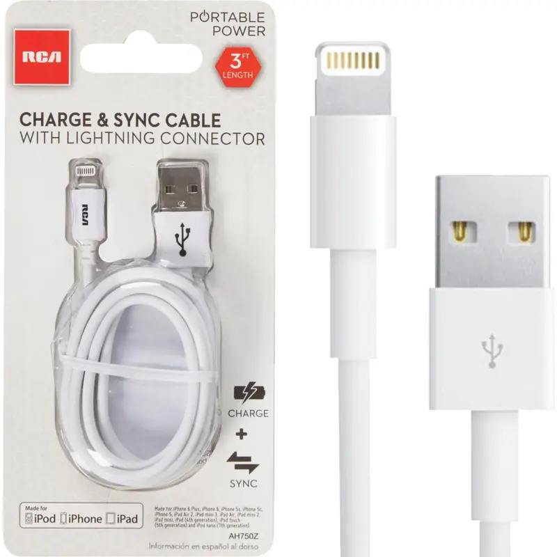 Rca 3 Ft. White Lightning Usb Charging & Sync Cable 1