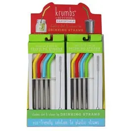 Reusable Drinking Straws, Stainless Steel/Silicone, 4-Pk. 1