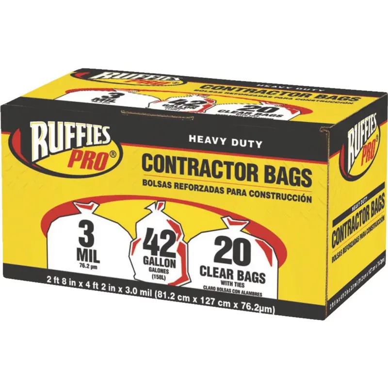 Ruffies 42 Gal. Contractor Clear Trash Bag (20-Count) 1