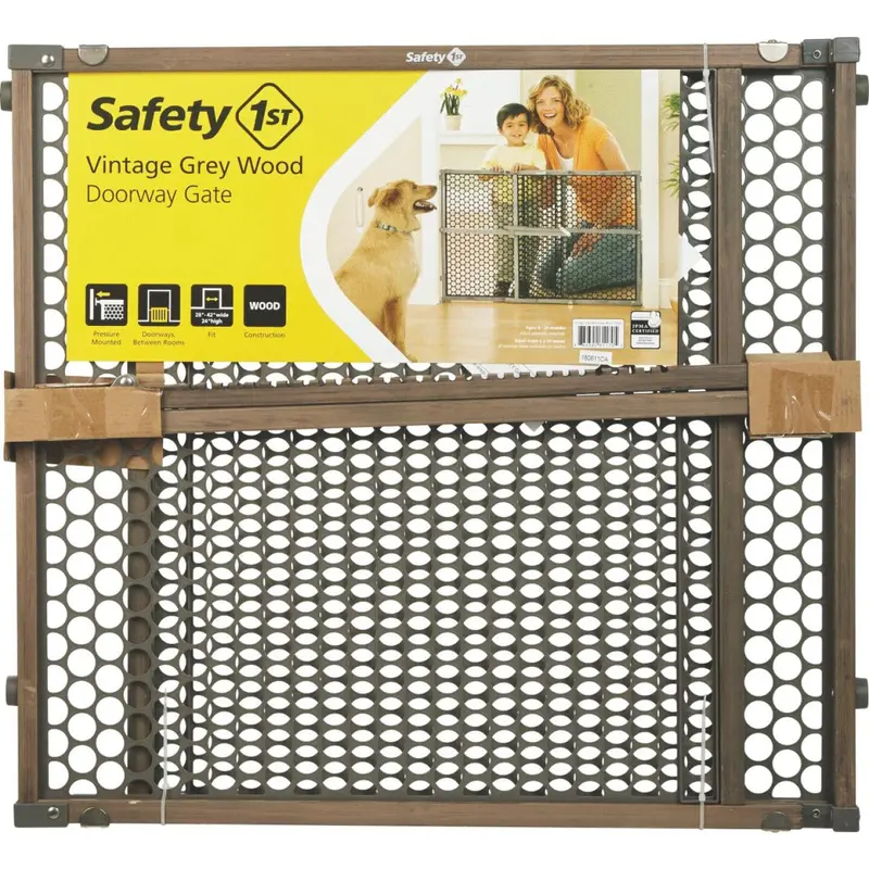 Safety 1St 24 In. H. Vintage Gray Wood Doorway Safety Gate 1