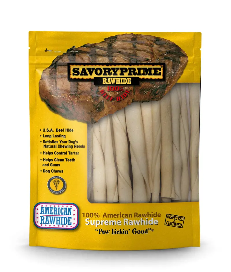 Savory Prime 5" American Rawhide Twist Sticks 1