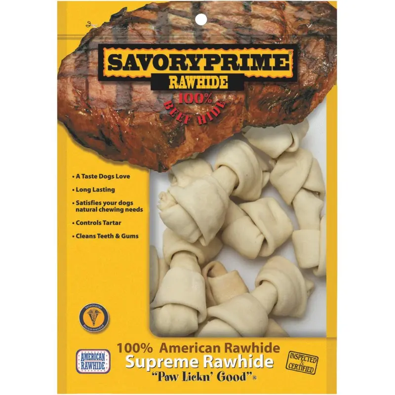 Savory Prime Knotted 4 In. To 5 In. Rawhide Bone (10-Pack) 1