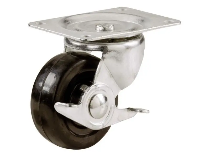 Shepherd Hardware 2-1/2-Inch Soft Rubber Swivel Plate Caster With Side Brake, 100-Lb Load Capacity 1