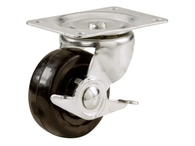 Shepherd Hardware 3-Inch Rubber Swivel Plate Caster With Side Brake, 175-Lb Load Capacity 1