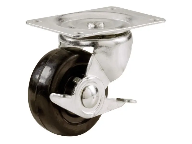 Shepherd Hardware 4-Inch Rubber Swivel Plate Caster With Side Brake, 225-Lb Load Capacity 1