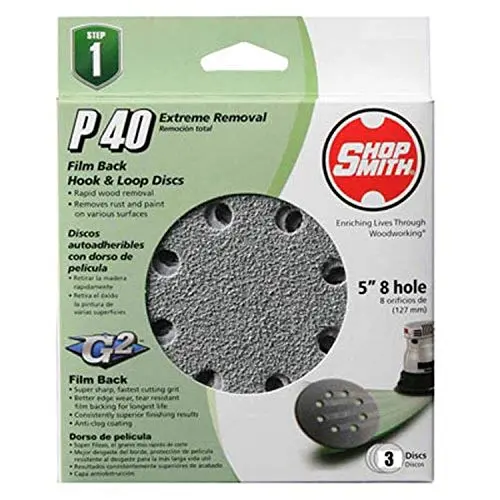 Shopsmith 5-Inch Hook & Loop 8 Hole Sanding Discs 40 Grit 1