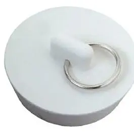 Sink Stopper With Metal Ring, White, Rubber, 1 To 1.5-In. Drains 1
