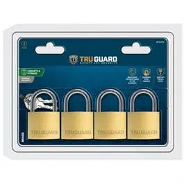 Solid-Brass Keyed-Alike Padlocks, Long Shackle, 4-Pack, 1-9/16 In. 1