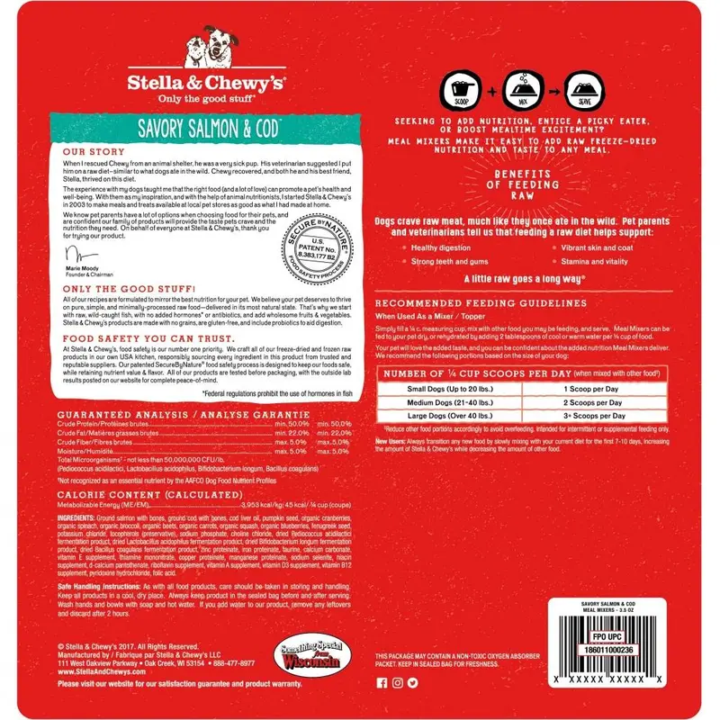 Stella & Chewy's Freeze-Dried Raw Meal Mixers Dog Food Topper - Savory Salmon & Cod Recipe 1