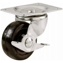Swivel Plate Caster, Side Brake, Rubber Wheel, 3-In. 1