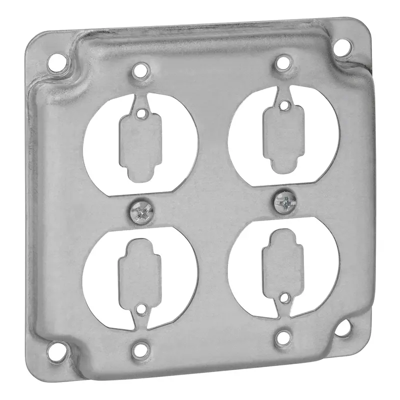 Thomas & Betts  4" Steel Square Box Surface Cover, 2-Duplex Flush Receptacles 1