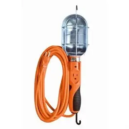 Trouble Work Light, Metal Guard & Outlet, 75-Watts, Orange, 25-Ft. 1
