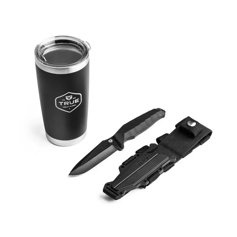 True Fixed Blade Knife & Tumbler 1