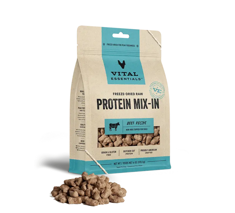 Vital Essentials Freeze Dried Raw Protein Mix-In Beef Recipe Mini Nibs Topper For Dogs 1