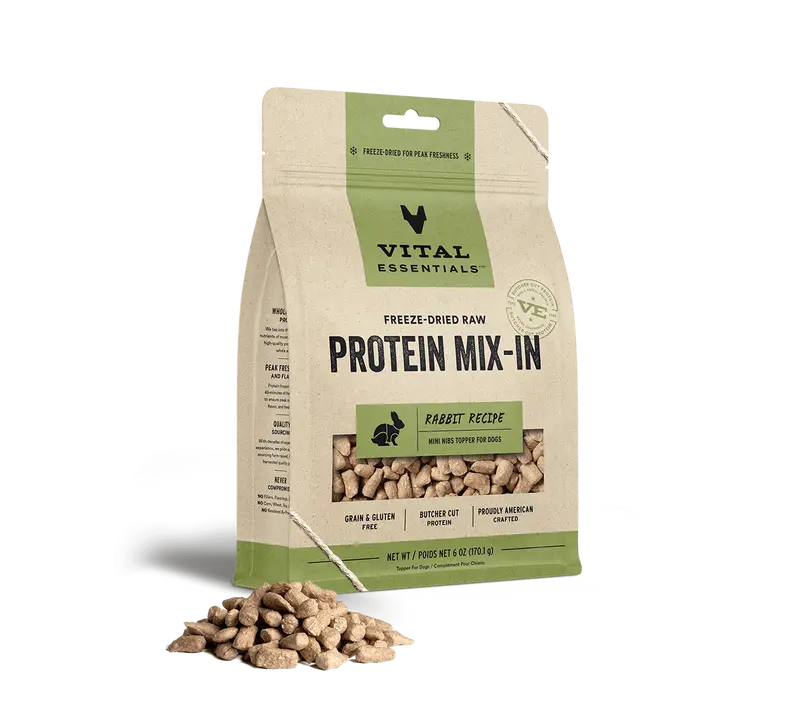 Vital Essentials Freeze Dried Raw Protein Mix-In Rabbit Recipe Mini Nibs Topper For Dogs 1