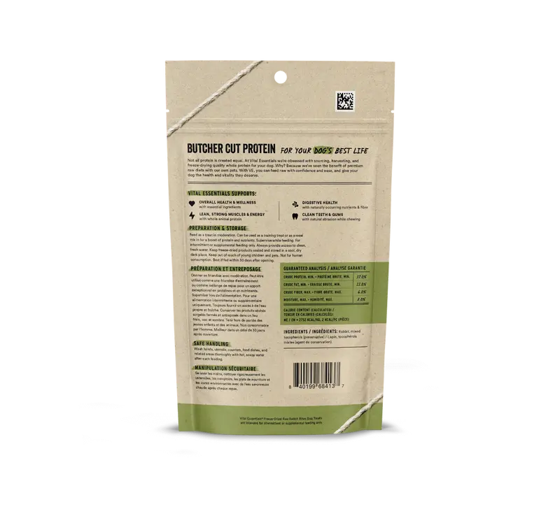 Vital Essentials Freeze Dried Raw Rabbit Bites Dog Treats 1