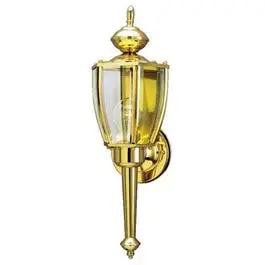 Wall Light Fixture, Outdoor, Polished Brass & Clear Glass, 100-Watt, 4.5 X 11-In. 1
