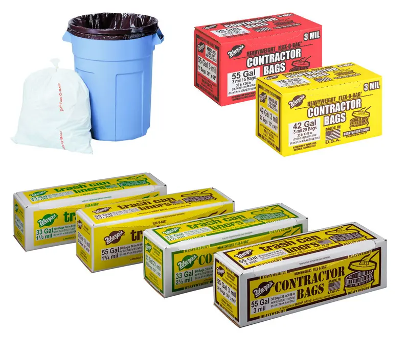 Warp Brothers Flex-O-Bag® Trash Can Liners And Contractor Bags 3 Mil. 42 Gal. 1